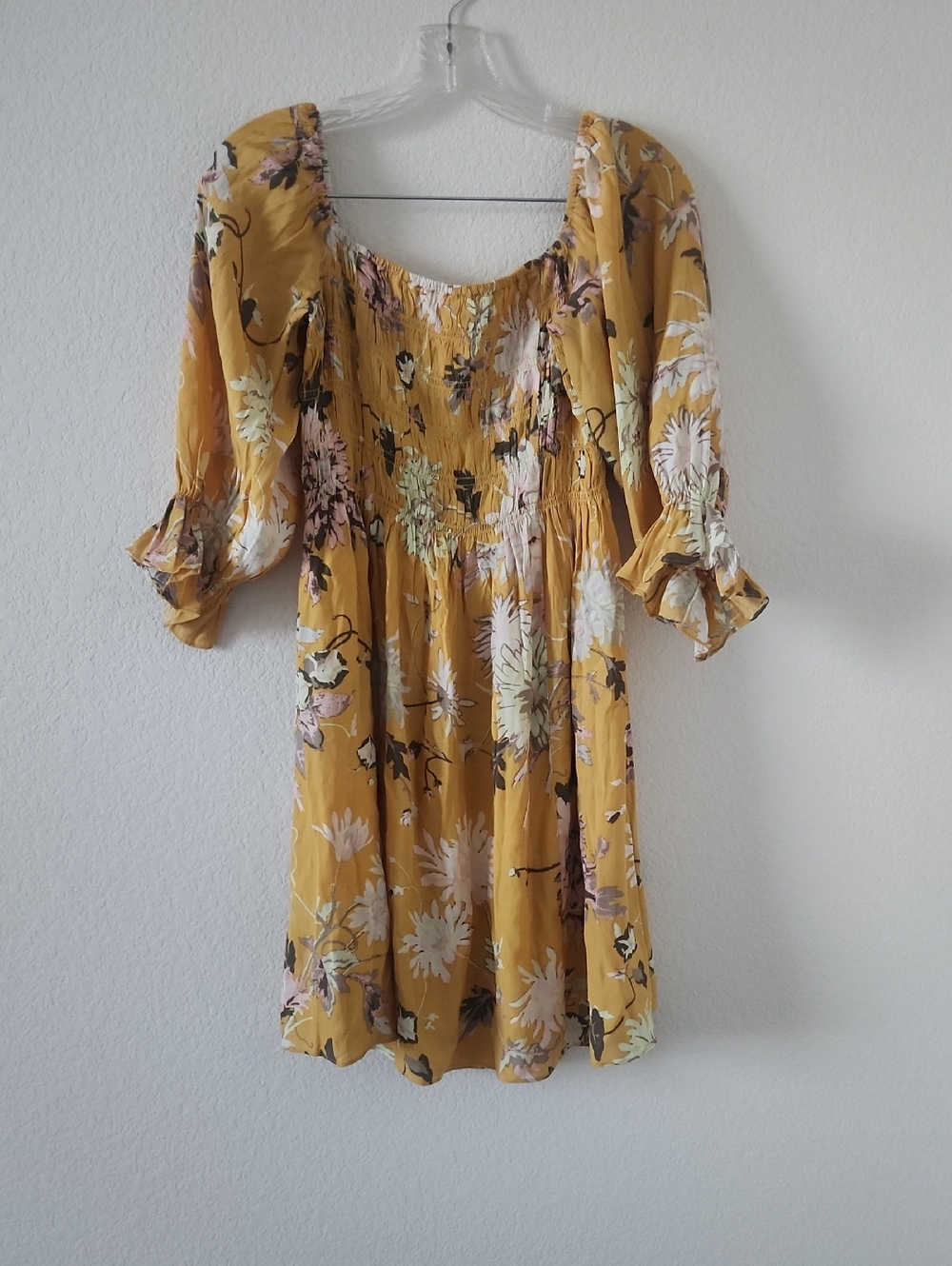 H&M Mustard Floral Smocked Mini Dress